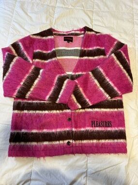 Pleasures Pink Striped Mohair-Blend Cardigan